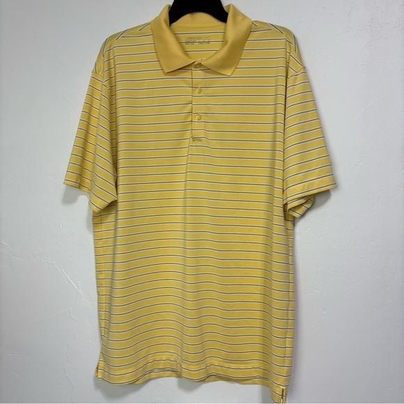 Nike Golf Large FitDry Yellow Striped Polo Short Sleeve Athletic Activewear - Picture 1 of 9